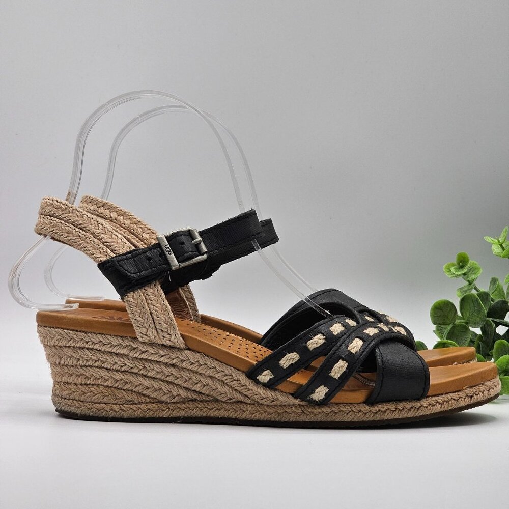 UGG Black and Tan Wedge Sandals